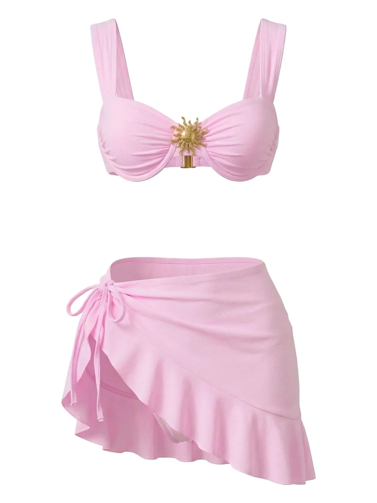 3PCS 1950s Solid Metal Sun Chain Accent Bikini Set & Cover-Up sold by Retro Stage product image thumbnail 2