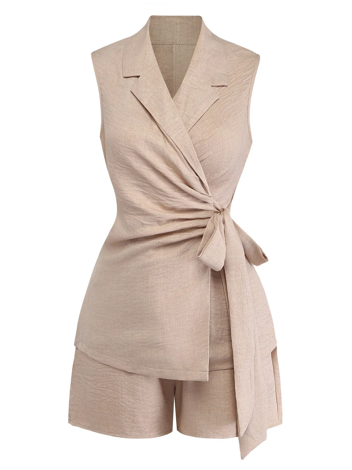 Beige 1960s Solid Suit Vest & Shorts Set sold by Retro Stage product image thumbnail 2