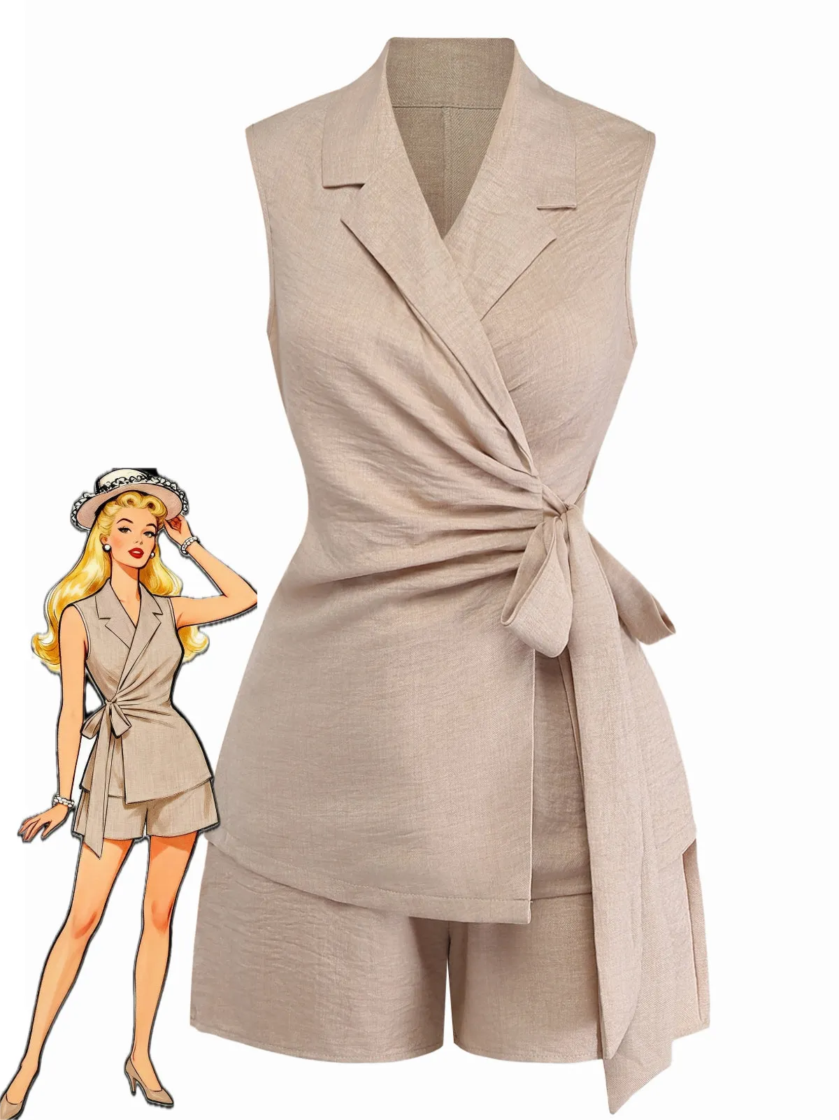 Beige 1960s Solid Suit Vest & Shorts Set sold by Retro Stage
