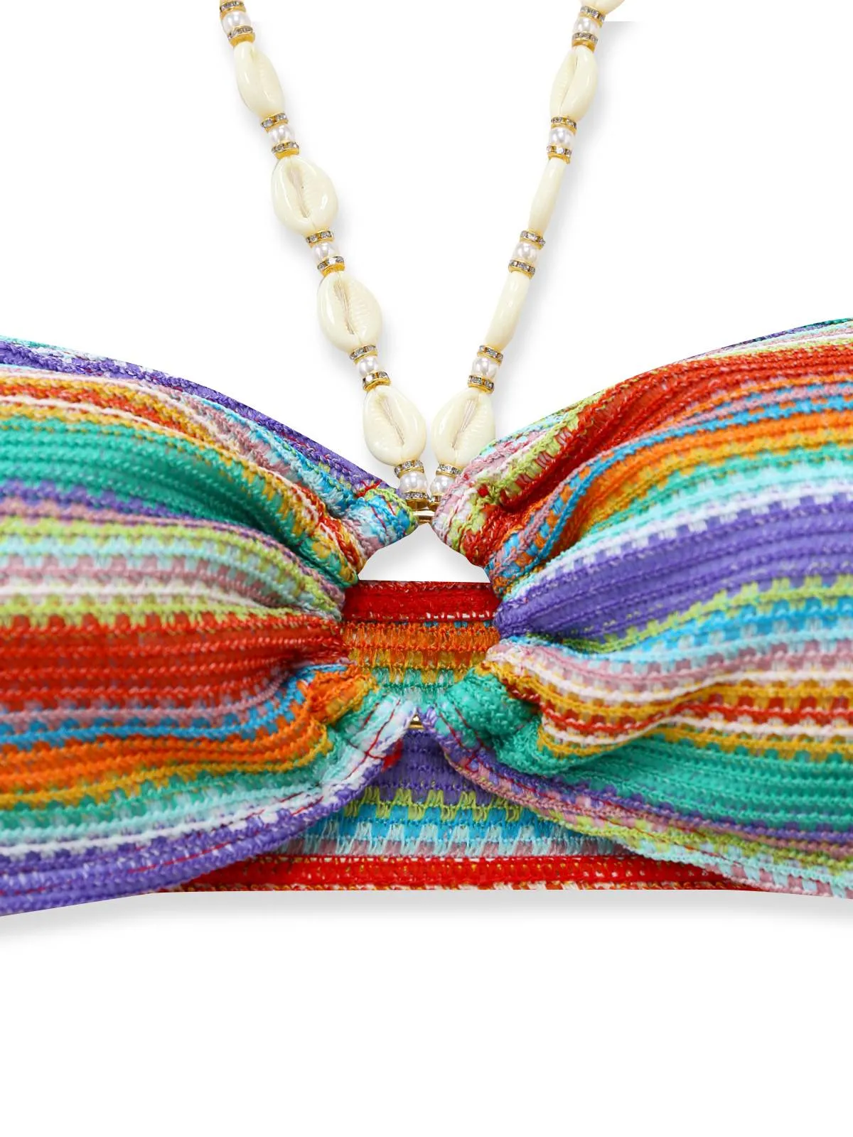 3PCS Multicolor 1970s Halter Rainbow Stripes Shell-Strap Bikini Set sold by Retro Stage product image thumbnail 4