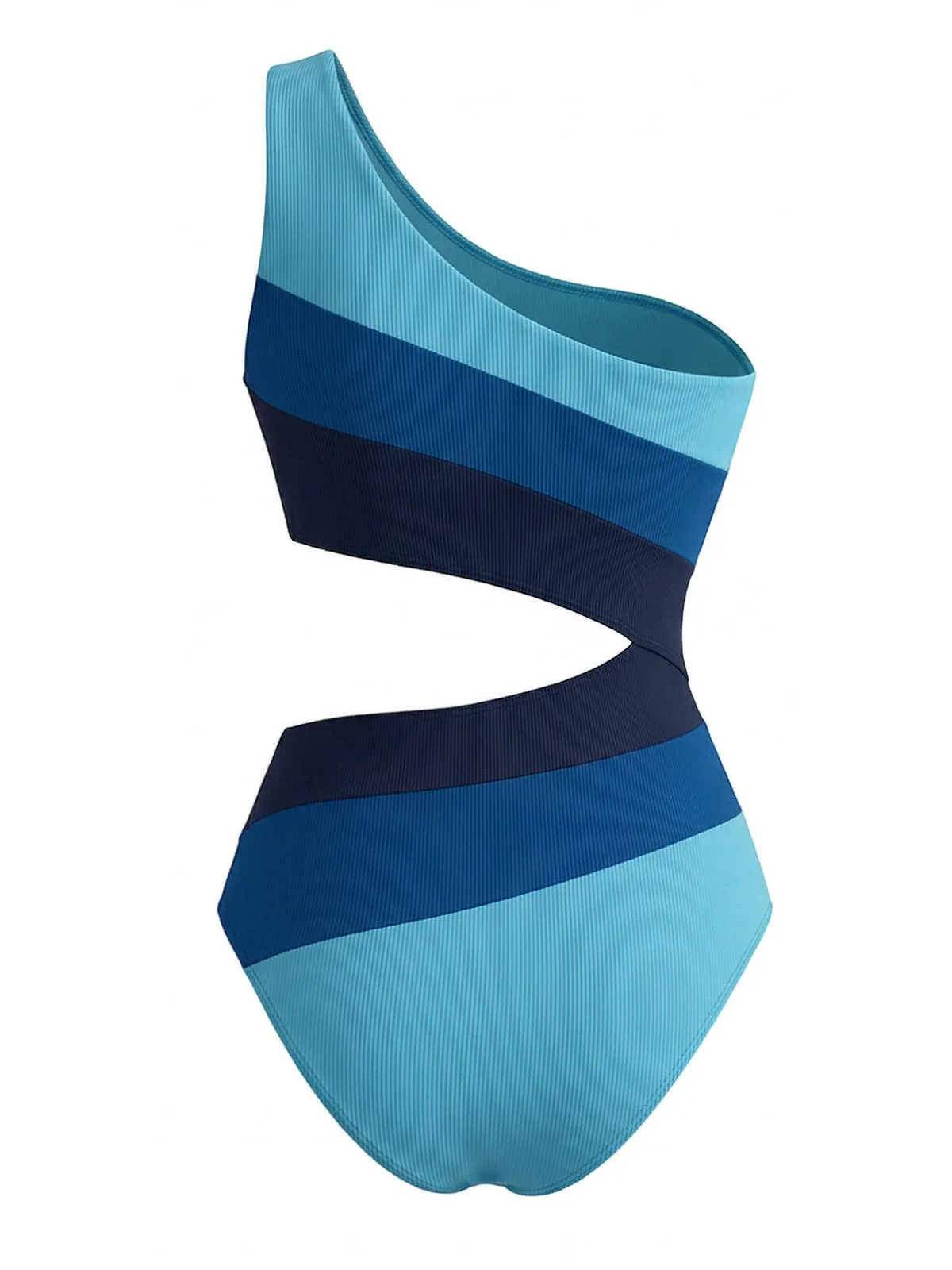 Blue 1940s One-Shoulder Striped Colorblock One-Piece Swimsuit sold by Retro Stage product image thumbnail 3