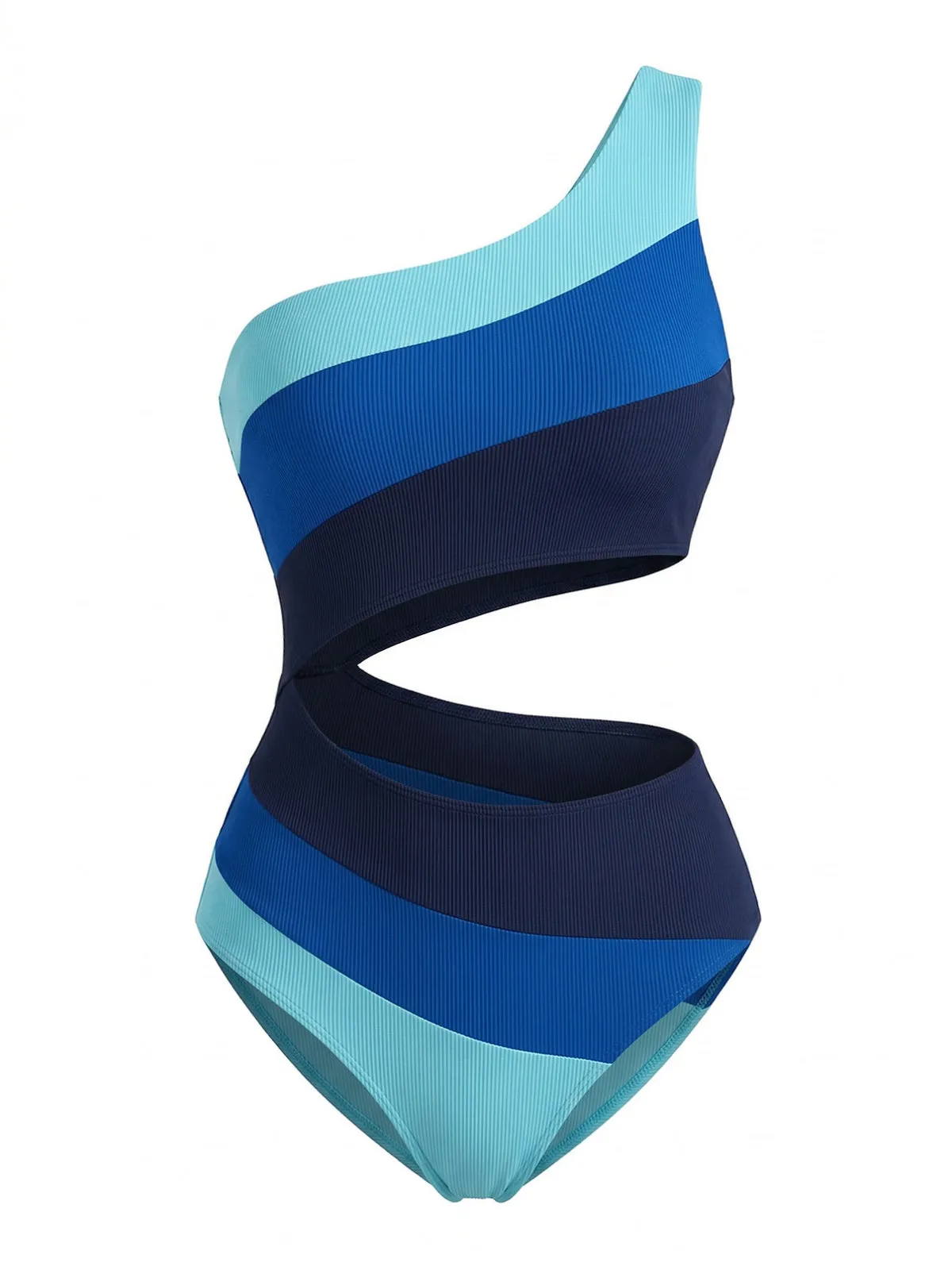 Blue 1940s One-Shoulder Striped Colorblock One-Piece Swimsuit sold by Retro Stage product image thumbnail 2