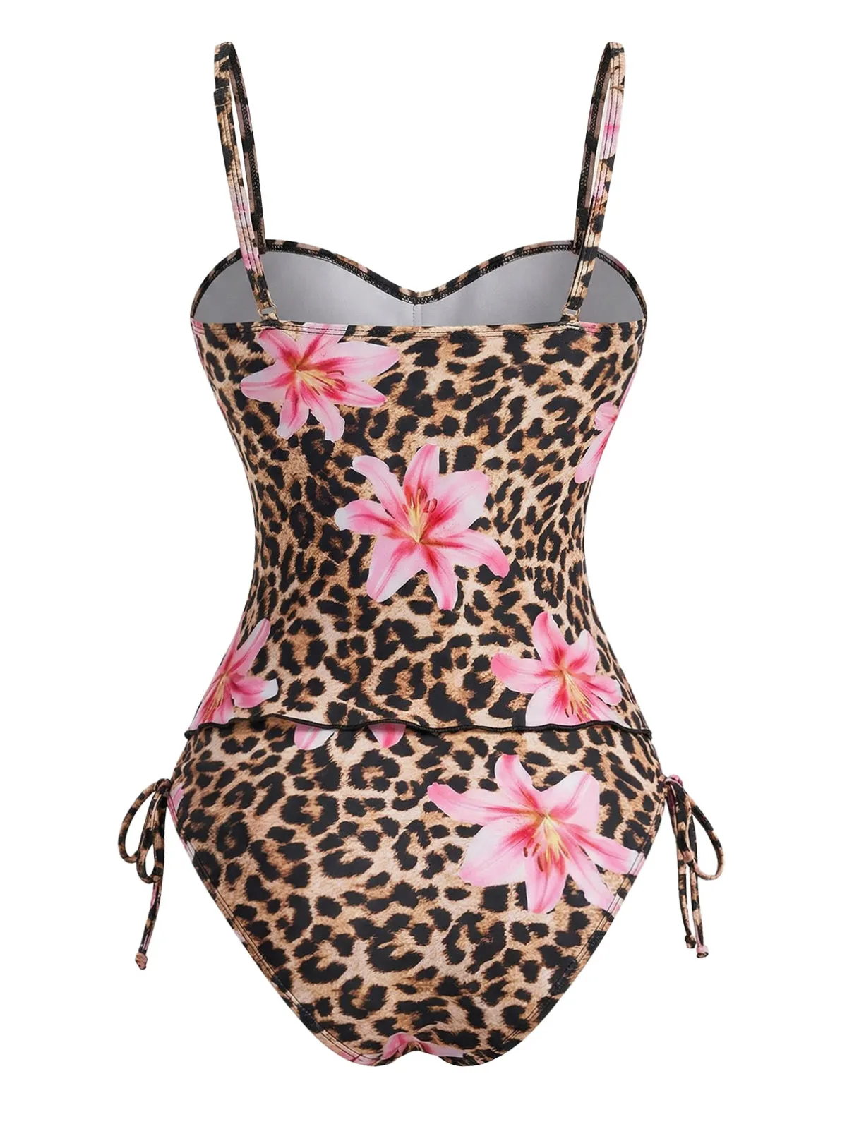 Brown 1940s Leopard Floral Print Front Cutout Tankini Set sold by Retro Stage product image thumbnail 3