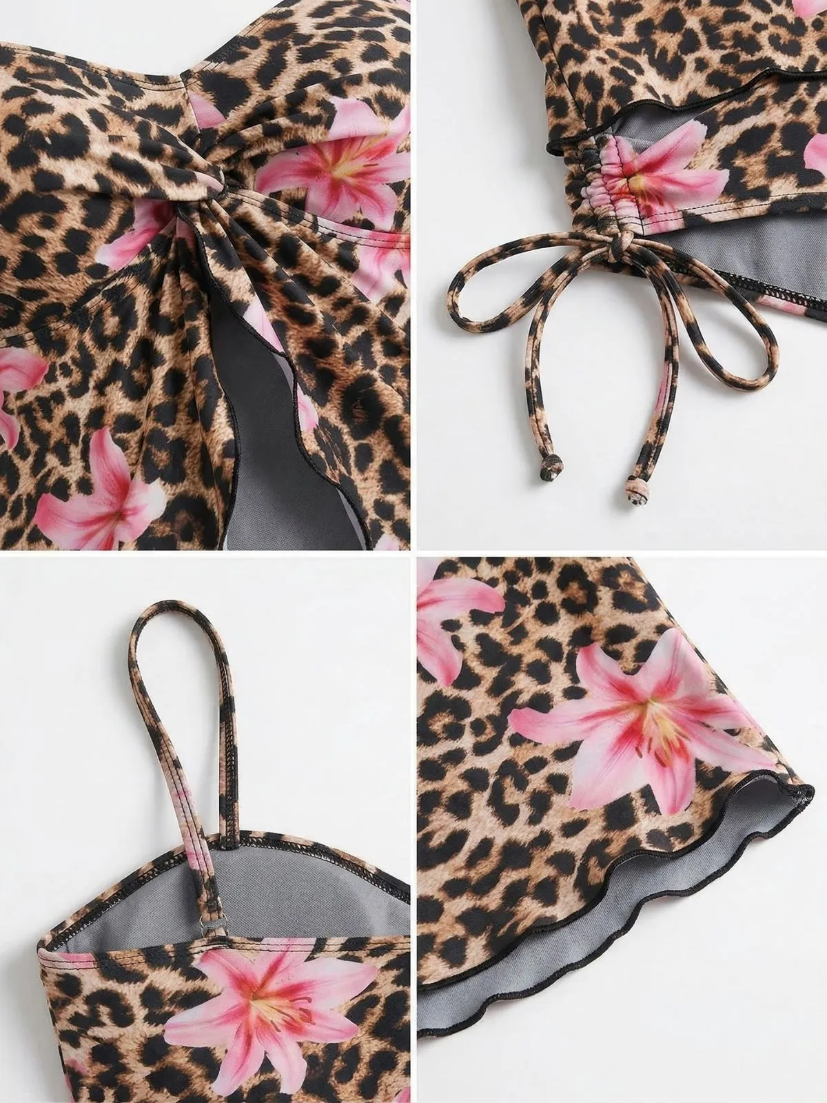 Brown 1940s Leopard Floral Print Front Cutout Tankini Set sold by Retro Stage product image thumbnail 4