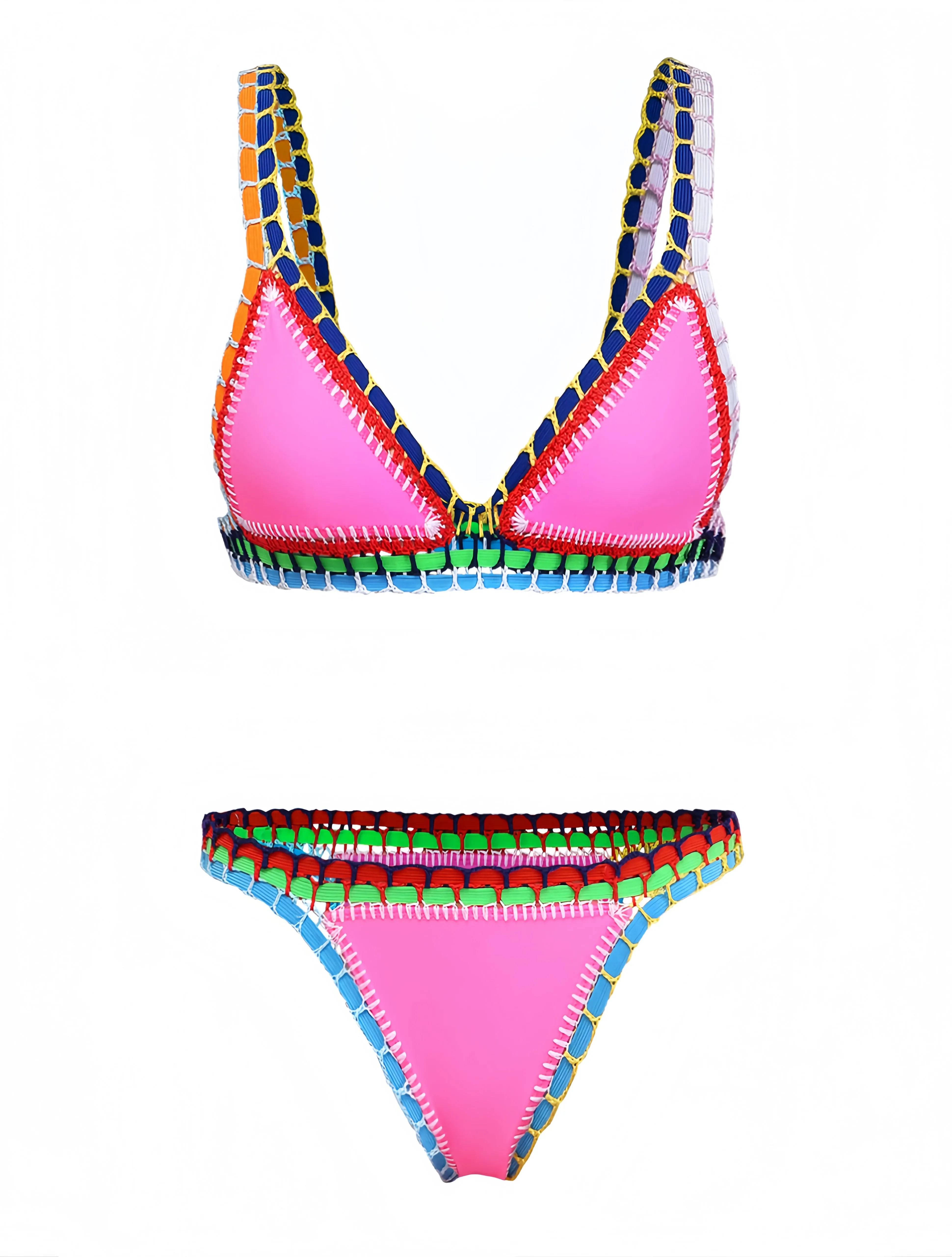 Pink 1980s Knitted Colorful Ribbons Bikini Set sold by Retro Stage product image thumbnail 2