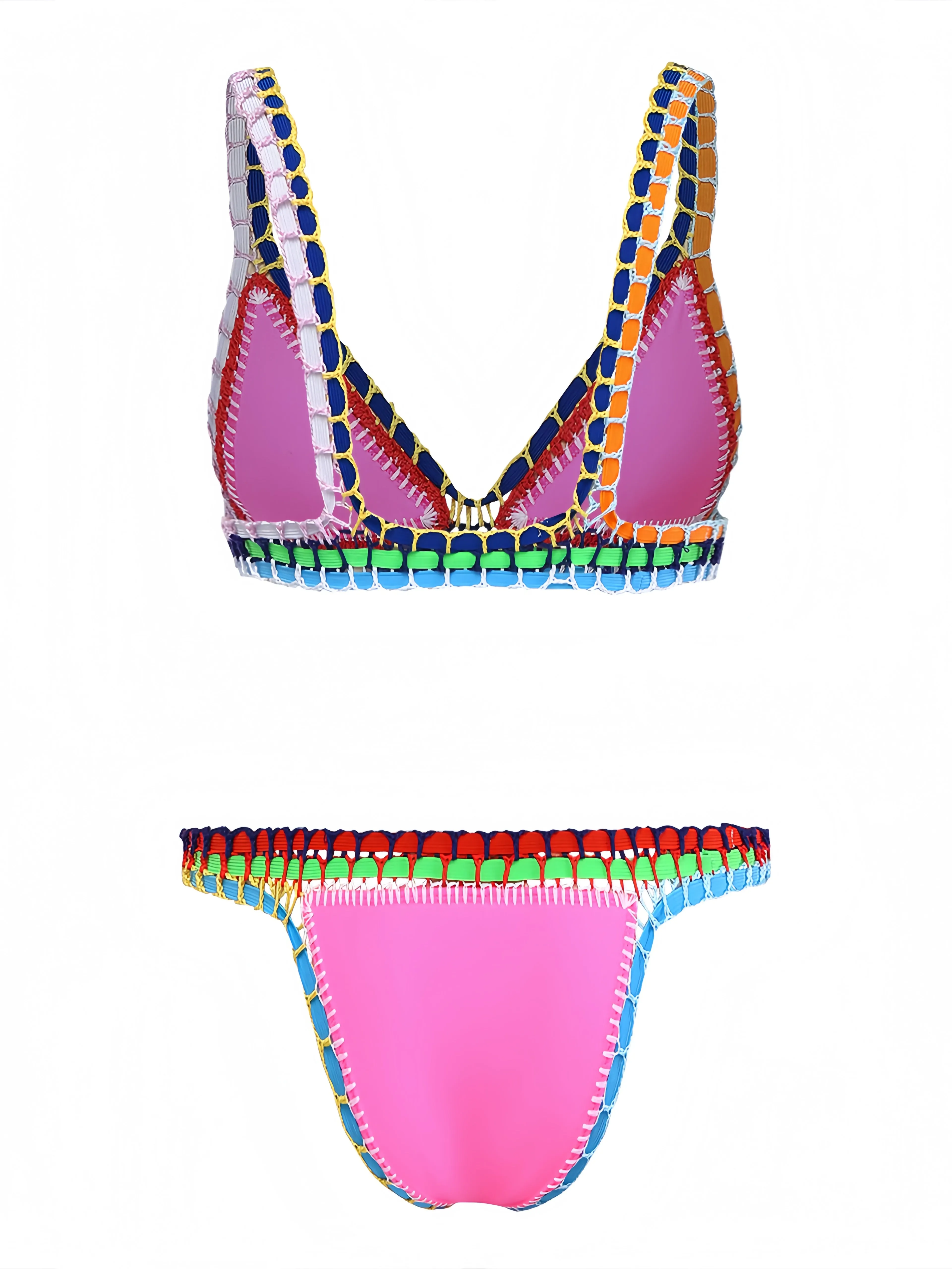 Pink 1980s Knitted Colorful Ribbons Bikini Set sold by Retro Stage product image thumbnail 3