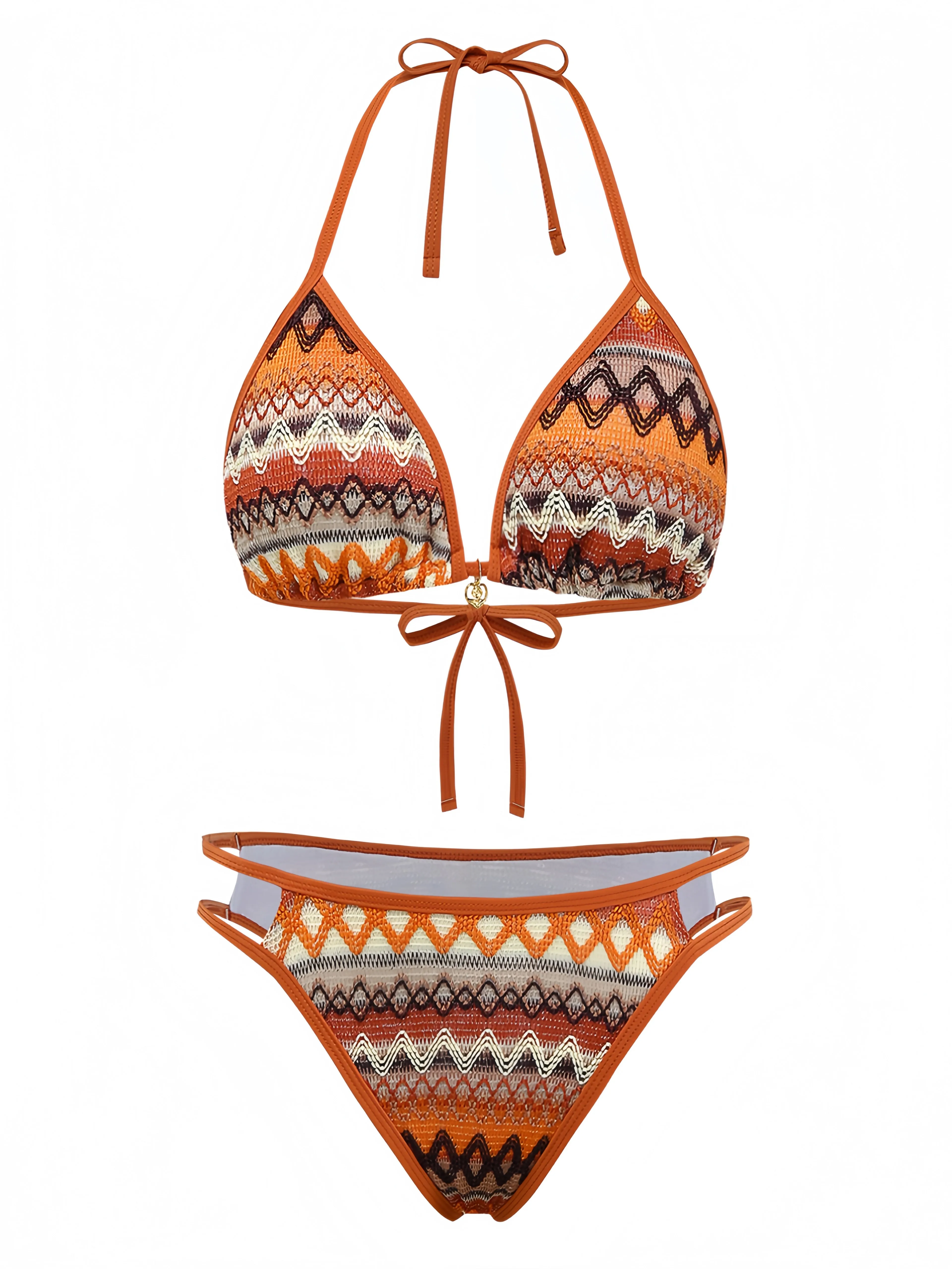 1970s Boho Geometric Knit Halter Bikini Set sold by Retro Stage product image thumbnail 2