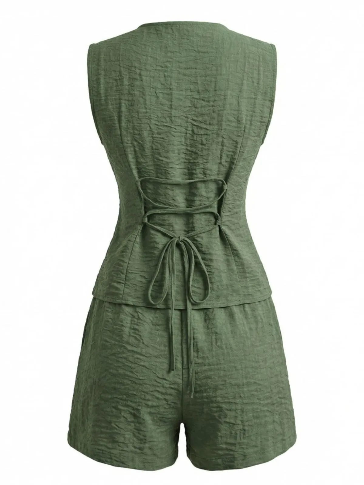 1940s V-Neck Lace-Up Vest & Shorts Set sold by Retro Stage product image thumbnail 3