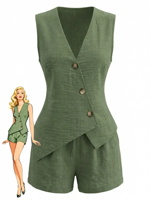 1940s V-Neck Lace-Up Vest & Shorts Set made by Retro Stage