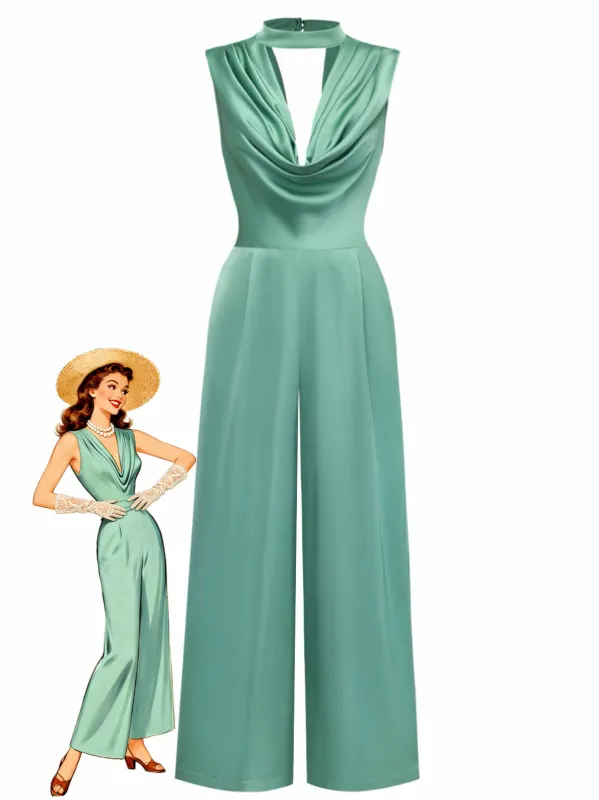 Green 1940s Solid Mock Jumpsuit made by Retro Stage