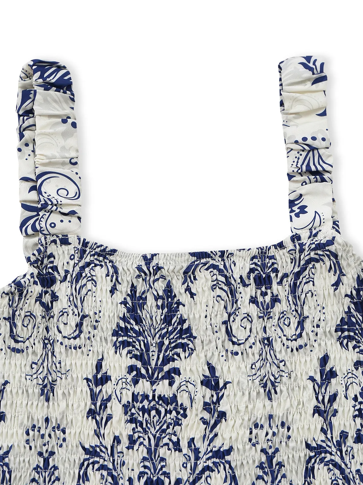 Blue 1970s Baroque Smocked Suspender Romper sold by Retro Stage product image thumbnail 4