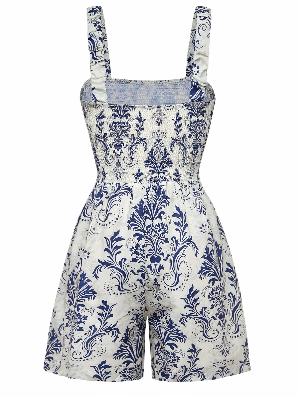 Blue 1970s Baroque Smocked Suspender Romper sold by Retro Stage product image thumbnail 3