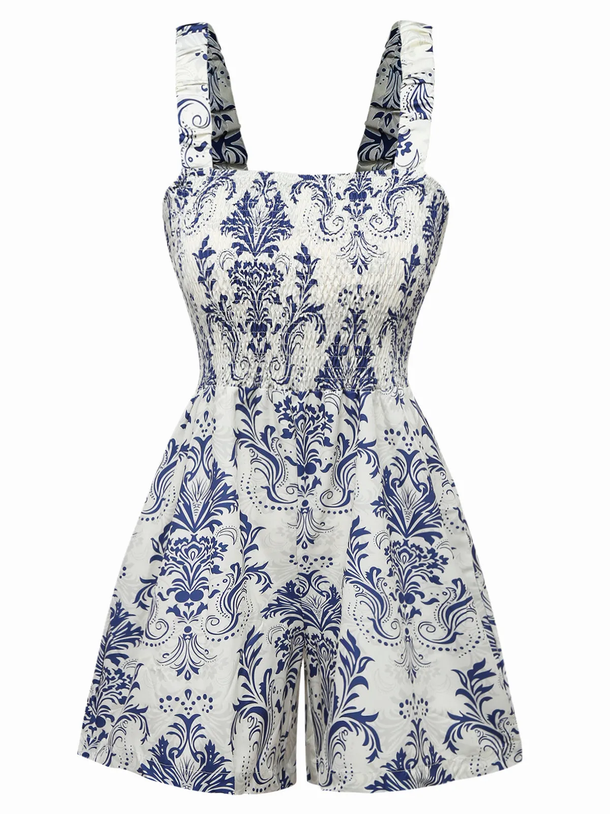 Blue 1970s Baroque Smocked Suspender Romper sold by Retro Stage product image thumbnail 2