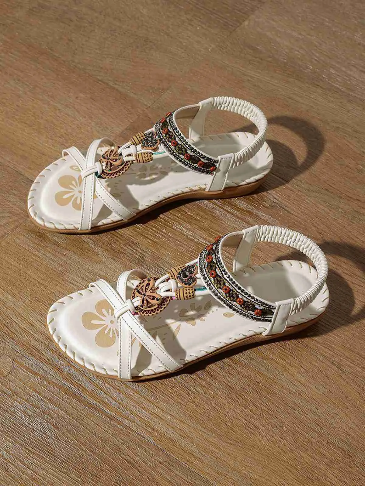 Boho Butterfly Heart Beaded Rhinestone Flat Sandals sold by Retro Stage product image thumbnail 3