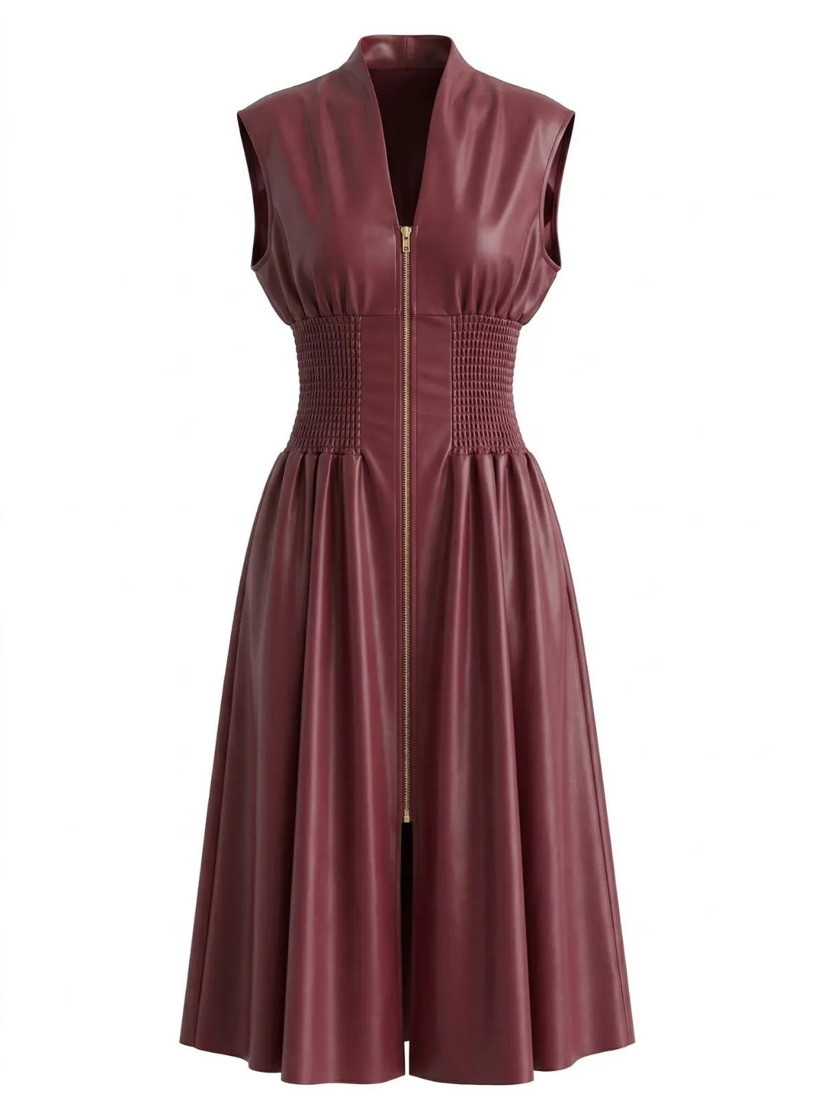 Burgundy 1940s Faux Leather Cap Sleeve Waisted Dress sold by Retro Stage product image thumbnail 2