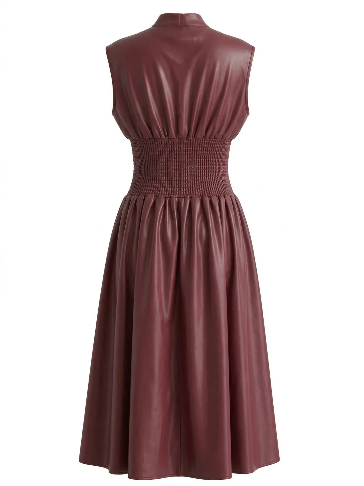 Burgundy 1940s Faux Leather Cap Sleeve Waisted Dress sold by Retro Stage product image thumbnail 3