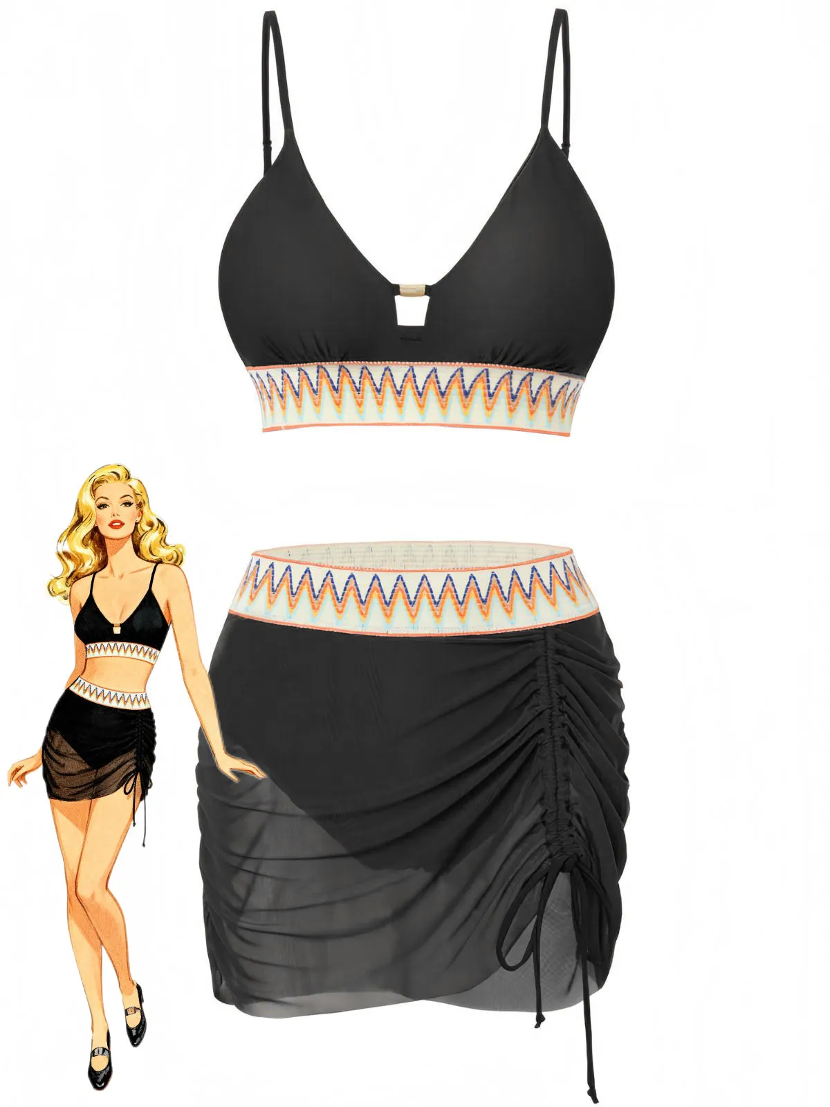 1940s Chevron Mesh Patchwork Tankini Set sold by Retro Stage