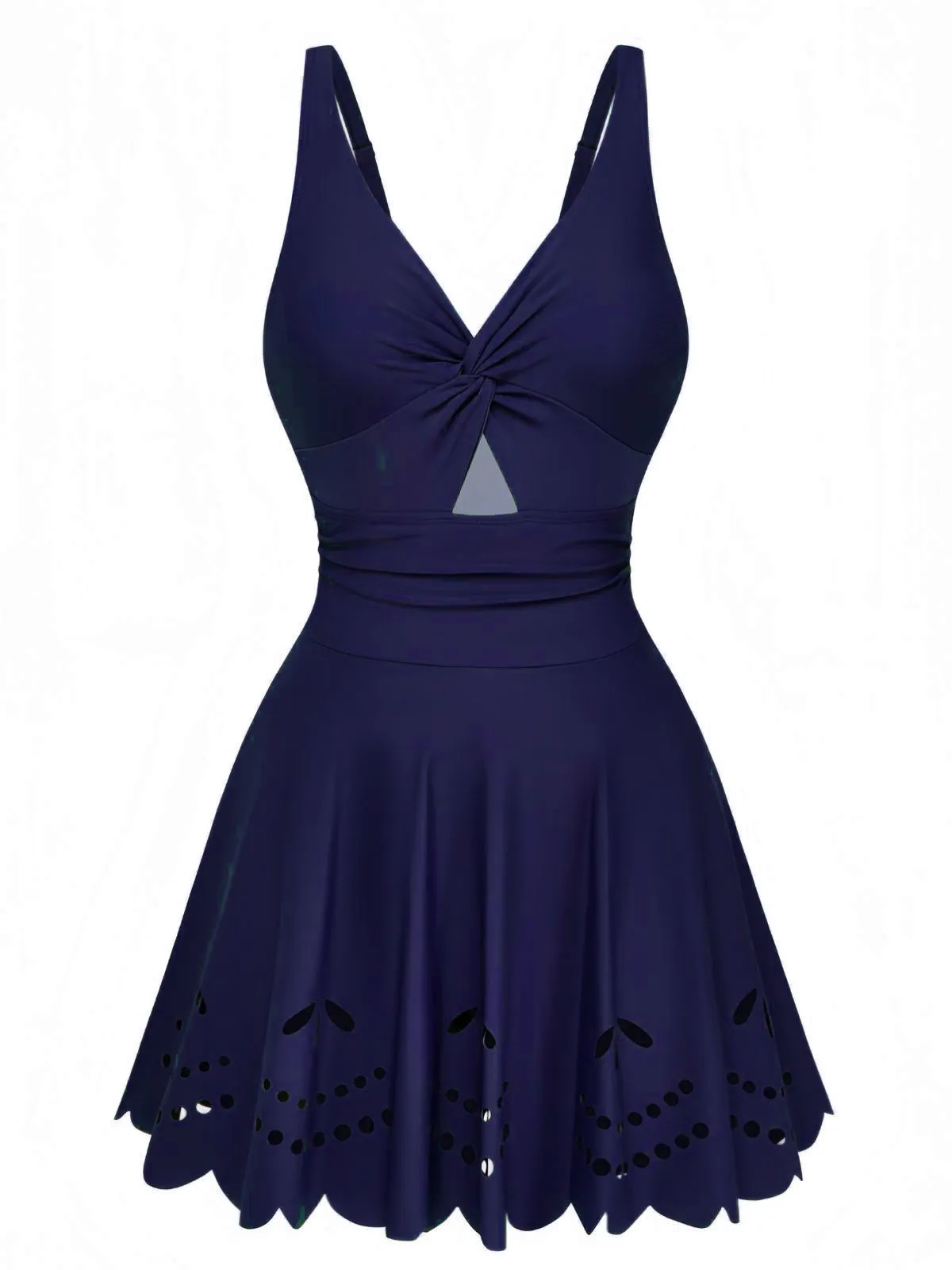 1930s Solid Twist Front Hollow One-Piece Swimdress sold by Retro Stage product image thumbnail 4