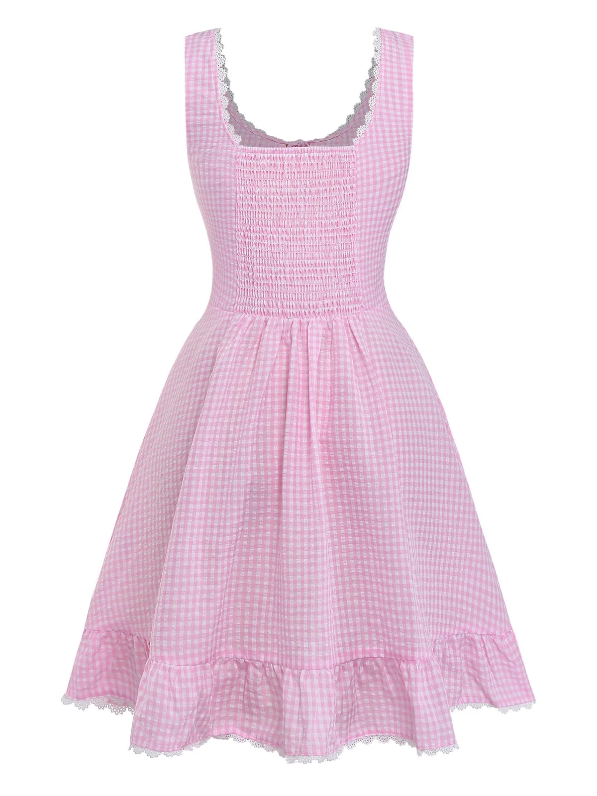 Pink 1960s Bow Lace Gingham Lace-up Dress sold by Retro Stage product image thumbnail 3