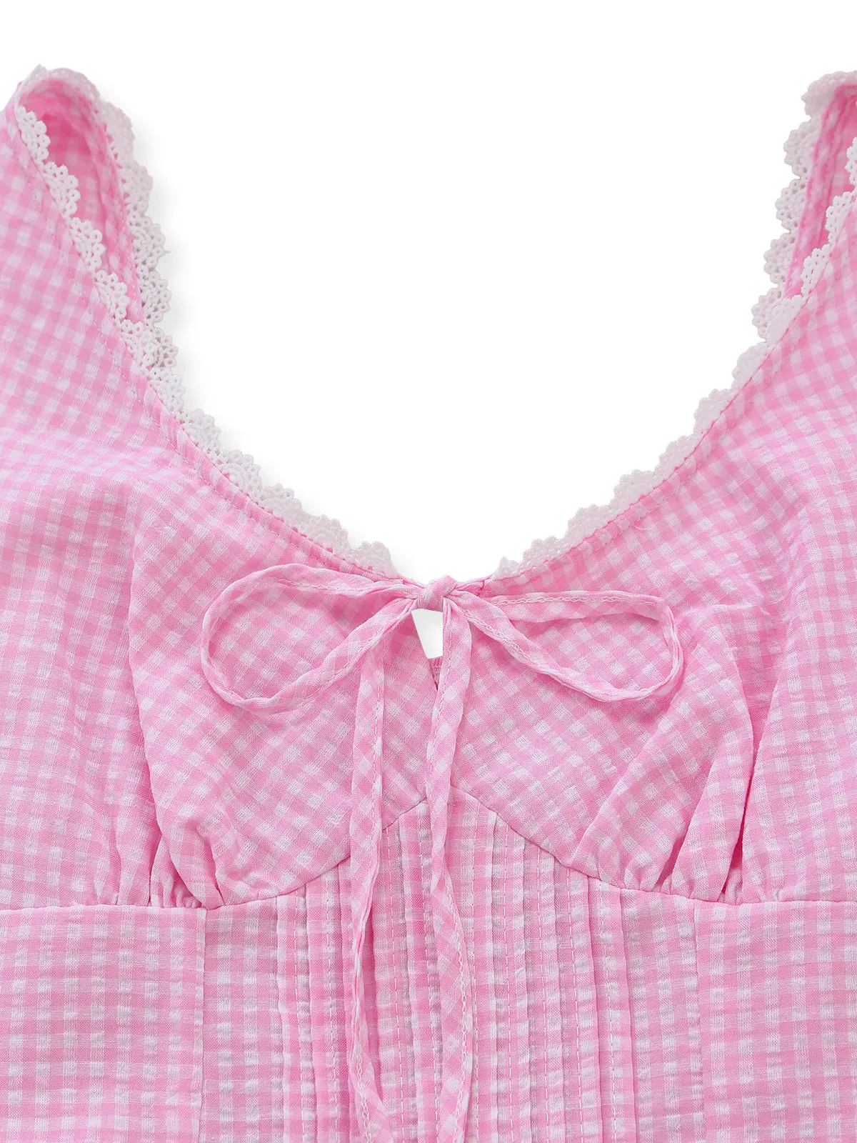 Pink 1960s Bow Lace Gingham Lace-up Dress sold by Retro Stage product image thumbnail 5