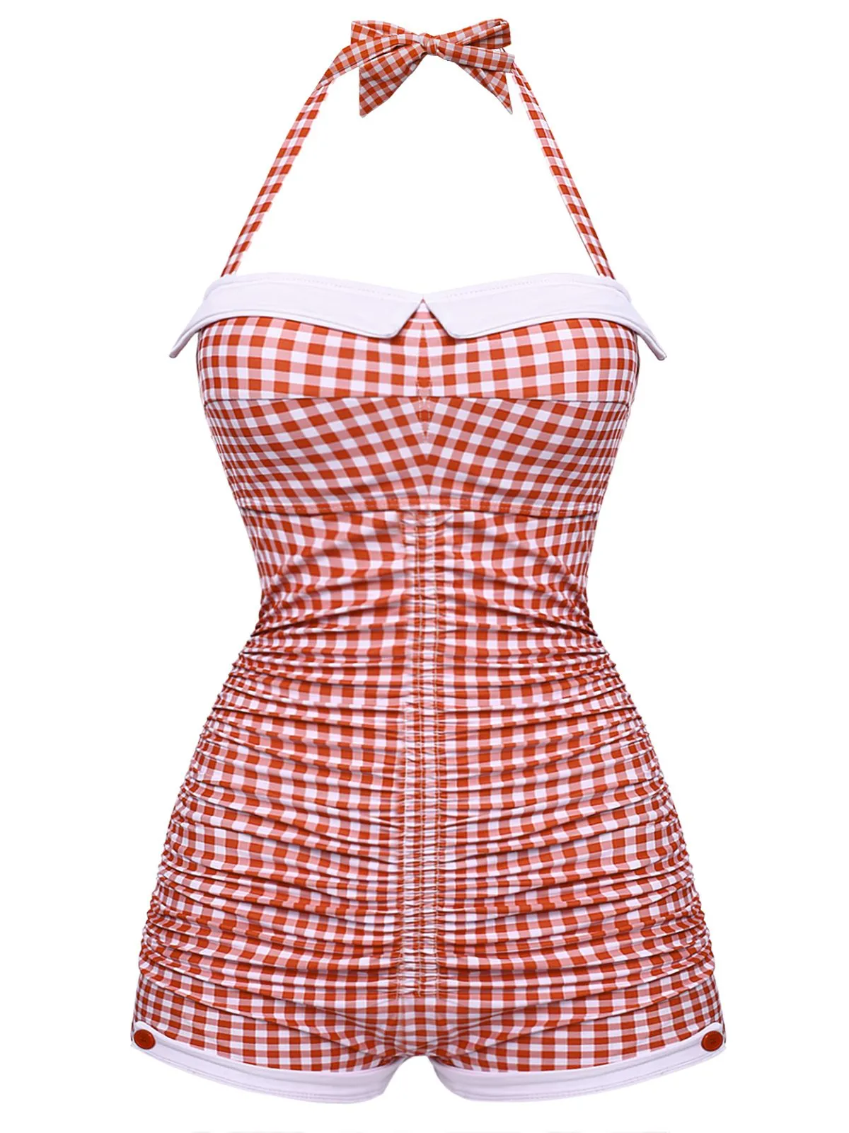 Pink Gingham 1950s Halter Bowknot One-piece Swimsuit sold by Retro Stage product image thumbnail 4