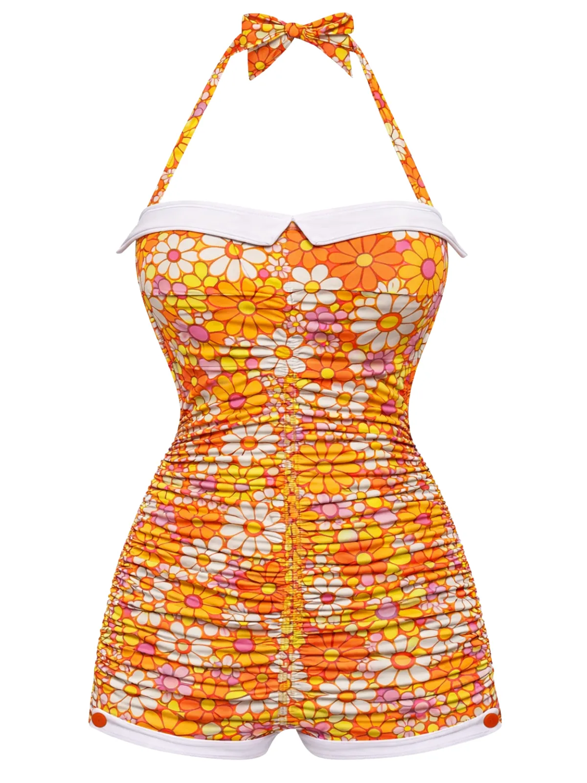 Orange Gingham 1950s Halter Bowknot One-piece Swimsuit sold by Retro Stage