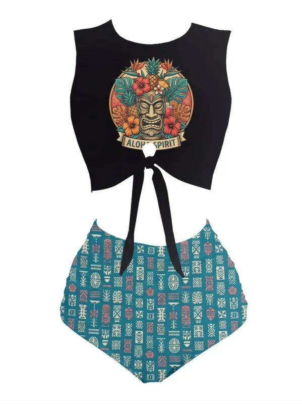 [Pre-Sale] 1980s Punk Waist Tie Tiki Graphic Bikini Set made by Retro Stage