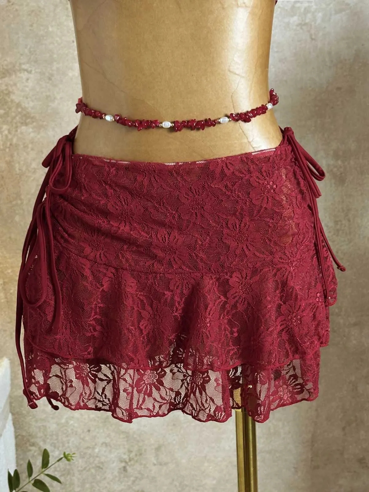 1960s Ruffled Halter Bikini Set & Floral Lace Cover-Up sold by Retro Stage product image thumbnail 5