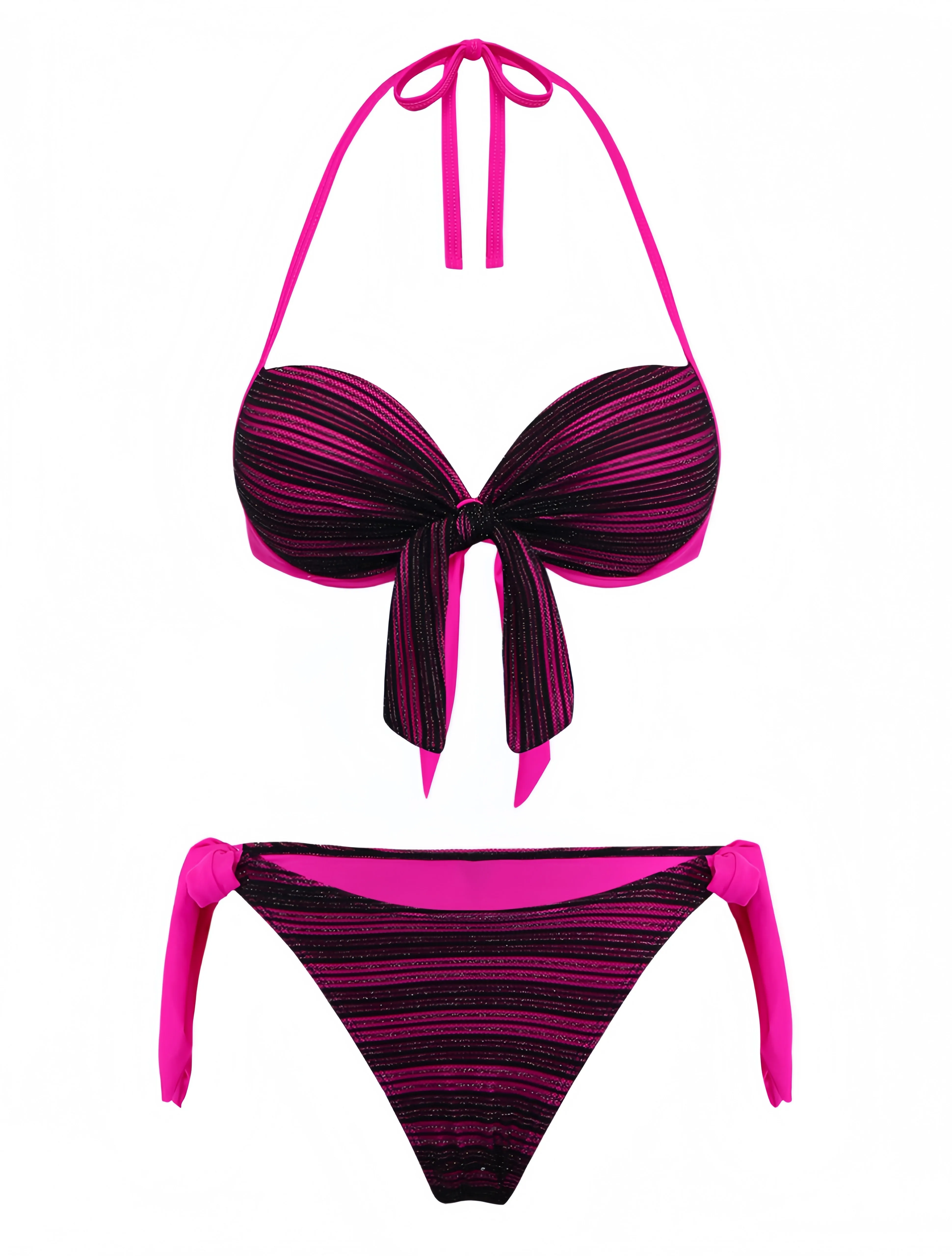 Purple 1960s Halter Striped Bow-Tie Bikini Set sold by Retro Stage product image thumbnail 2