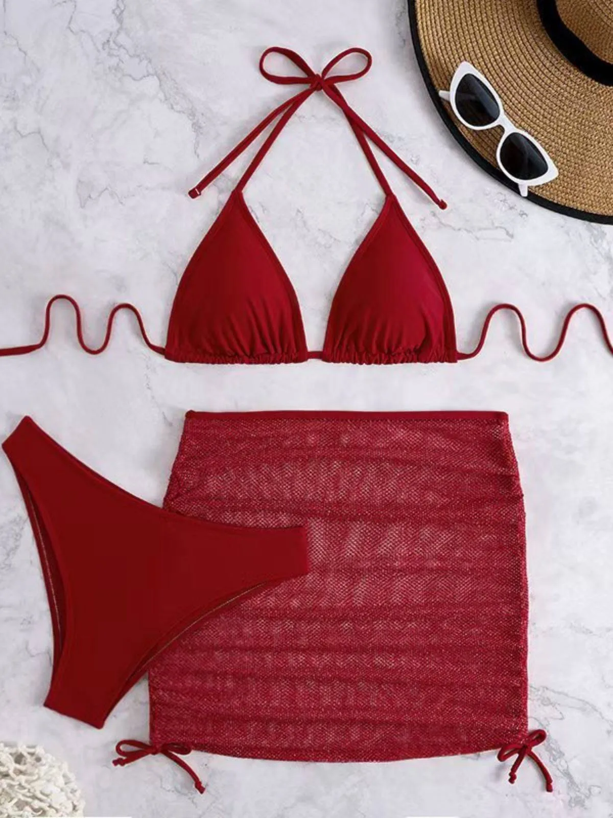 1940s Solid Halter Bikini Set & Crochet Cover-Up sold by Retro Stage product image thumbnail 3