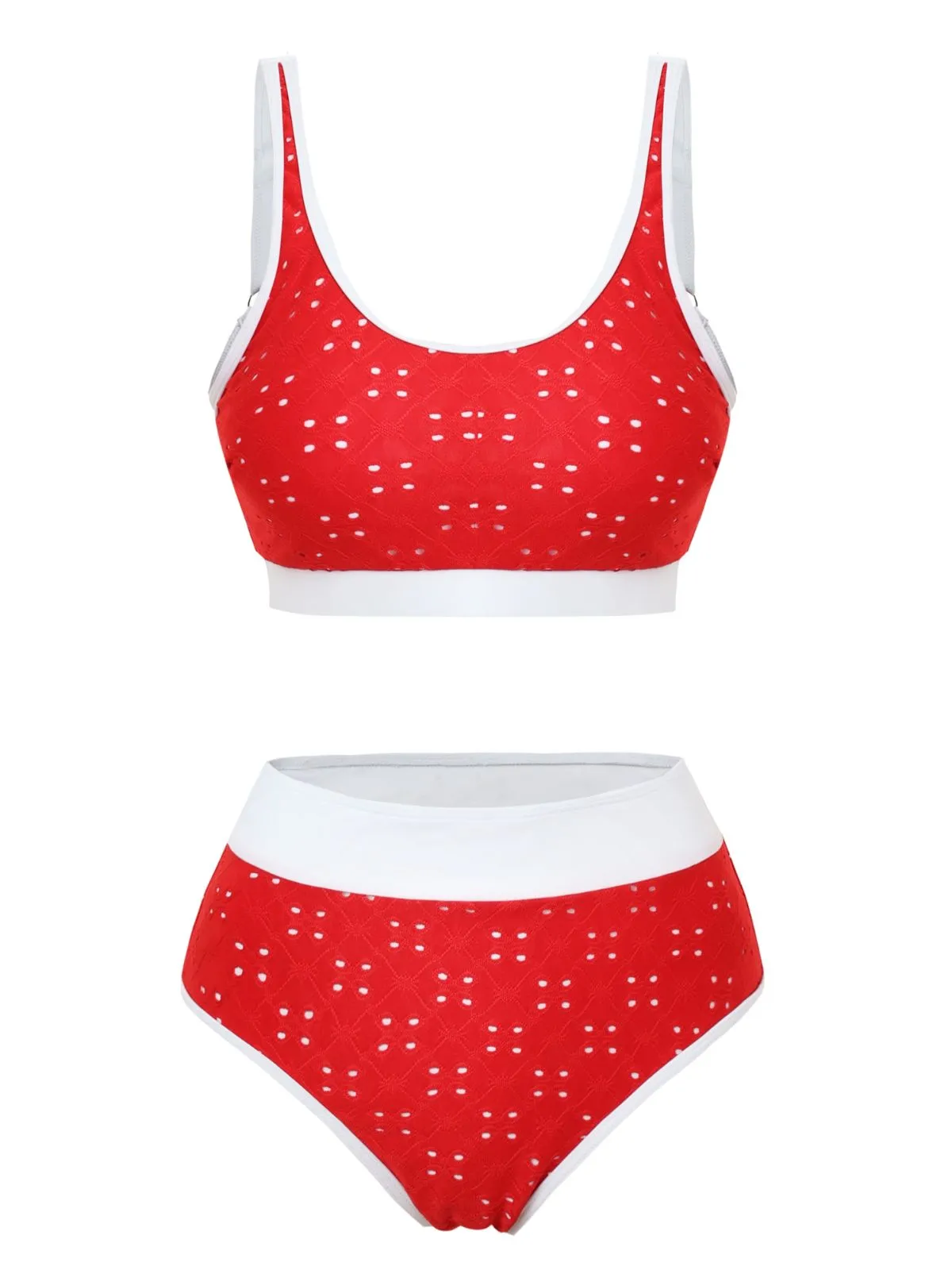 1940s Eyelet High Waisted Color Block Tankini Set sold by Retro Stage product image thumbnail 2