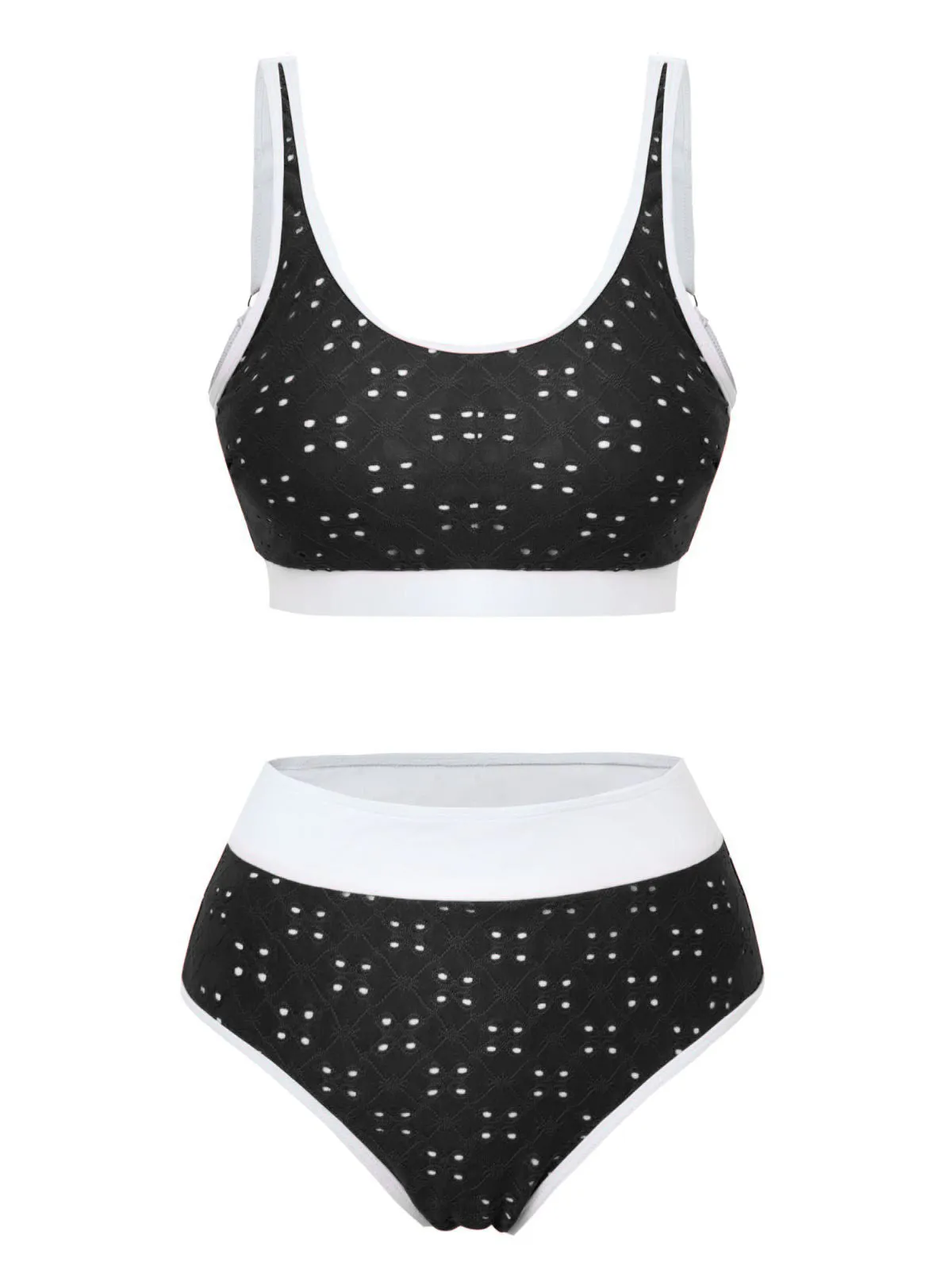 1940s Eyelet High Waisted Color Block Tankini Set sold by Retro Stage product image thumbnail 4