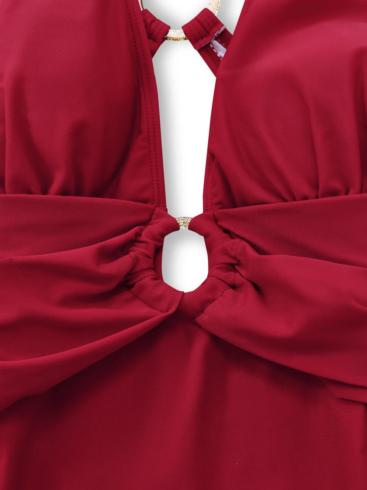 1960s Deep-V Ruched Metal Ring One-Piece Swimsuit sold by Retro Stage product image thumbnail 5