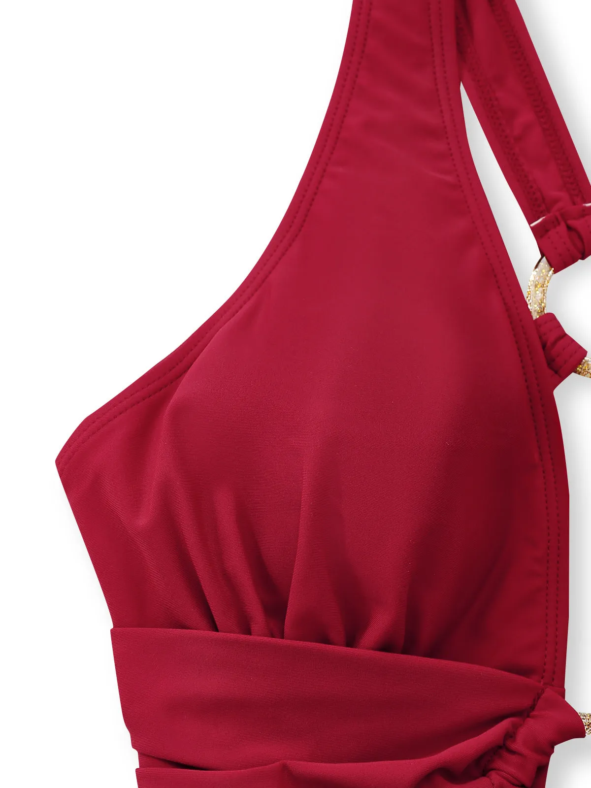 1960s Deep-V Ruched Metal Ring One-Piece Swimsuit sold by Retro Stage product image thumbnail 4