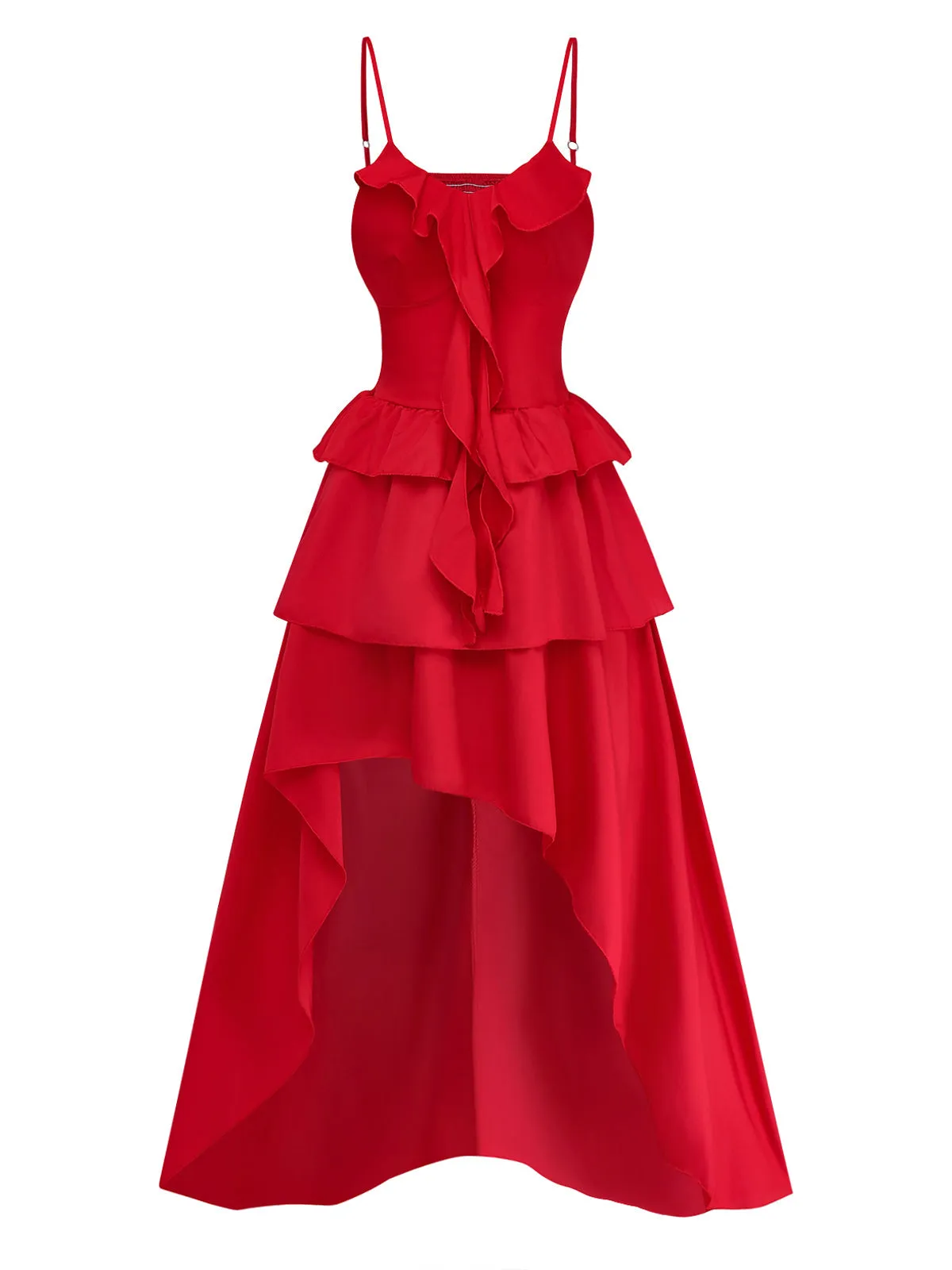 Red 1960s Spaghetti Strap Ruffle Tiered Dress sold by Retro Stage product image thumbnail 2