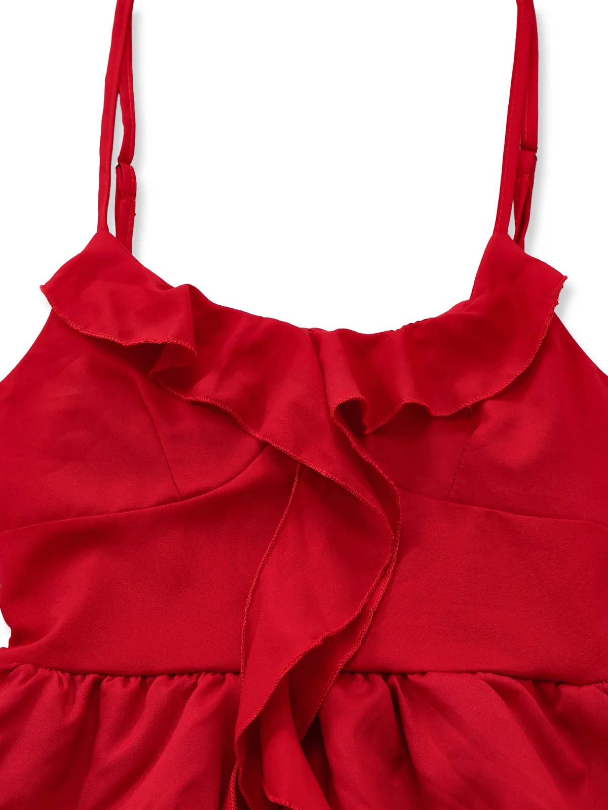 Red 1960s Spaghetti Strap Ruffle Tiered Dress sold by Retro Stage product image thumbnail 4