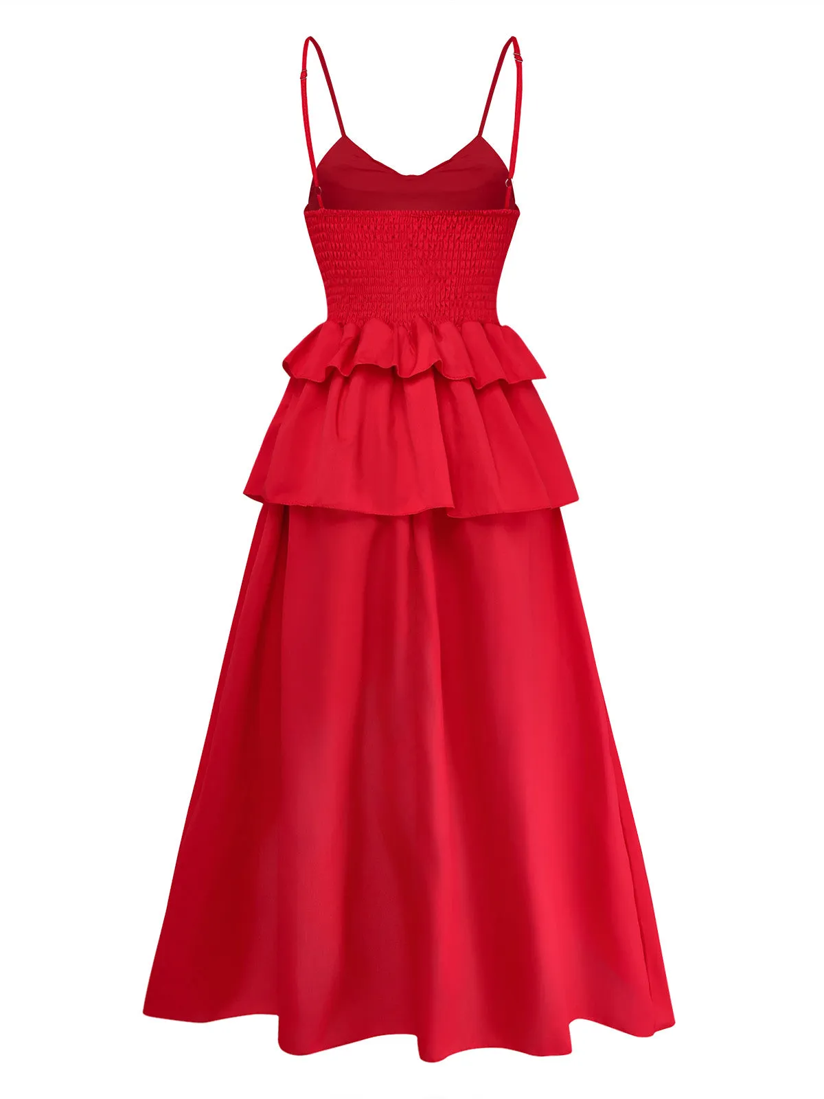 Red 1960s Spaghetti Strap Ruffle Tiered Dress sold by Retro Stage product image thumbnail 3