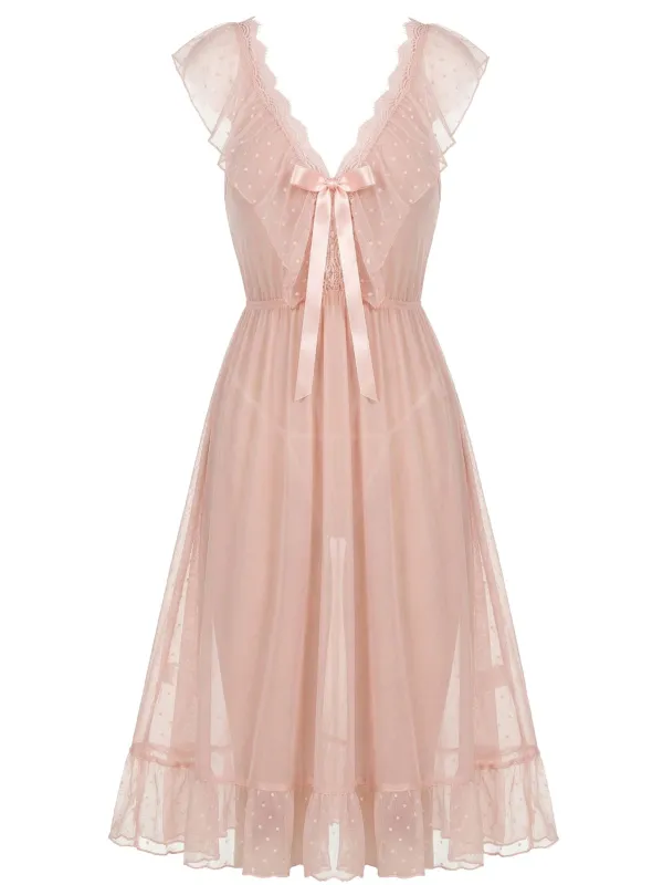 1930s Polka Dot Spaghetti Strap Mesh Princess Nightgown made by Retro Stage