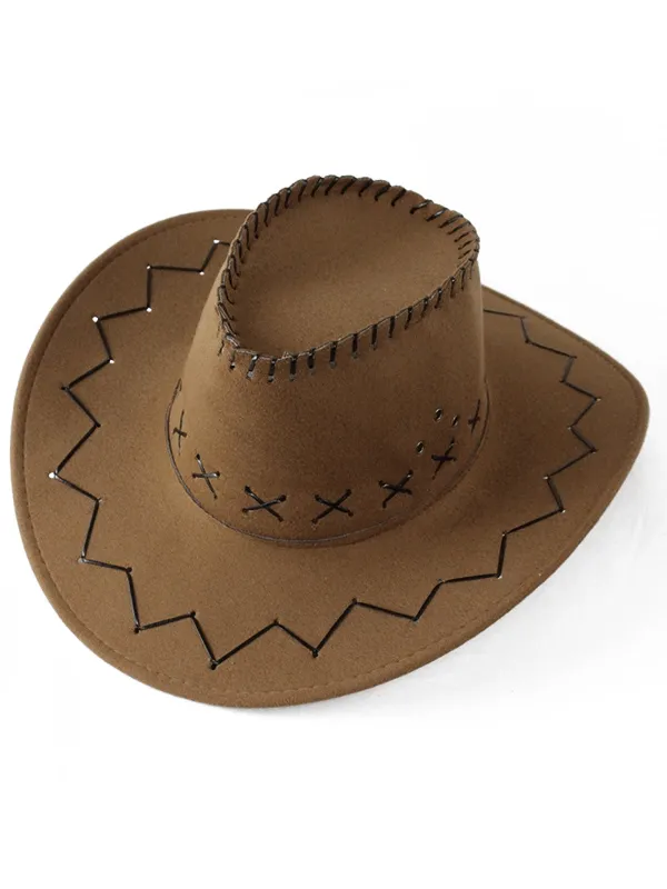 Western Cowboy Felt Stitching Suede Hat made by Retro Stage