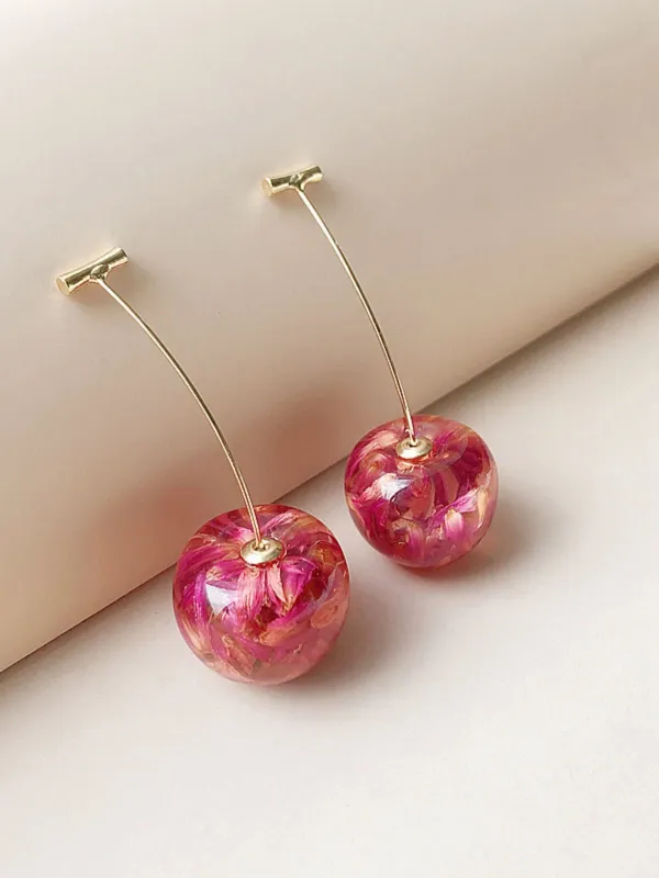 Red Dried Flower Cherry Drop Earrings made by Retro Stage