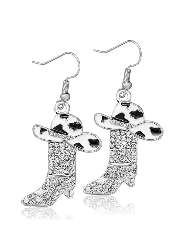 Silver Rhinestone Western Cowboy Boot Earrings made by Retro Stage