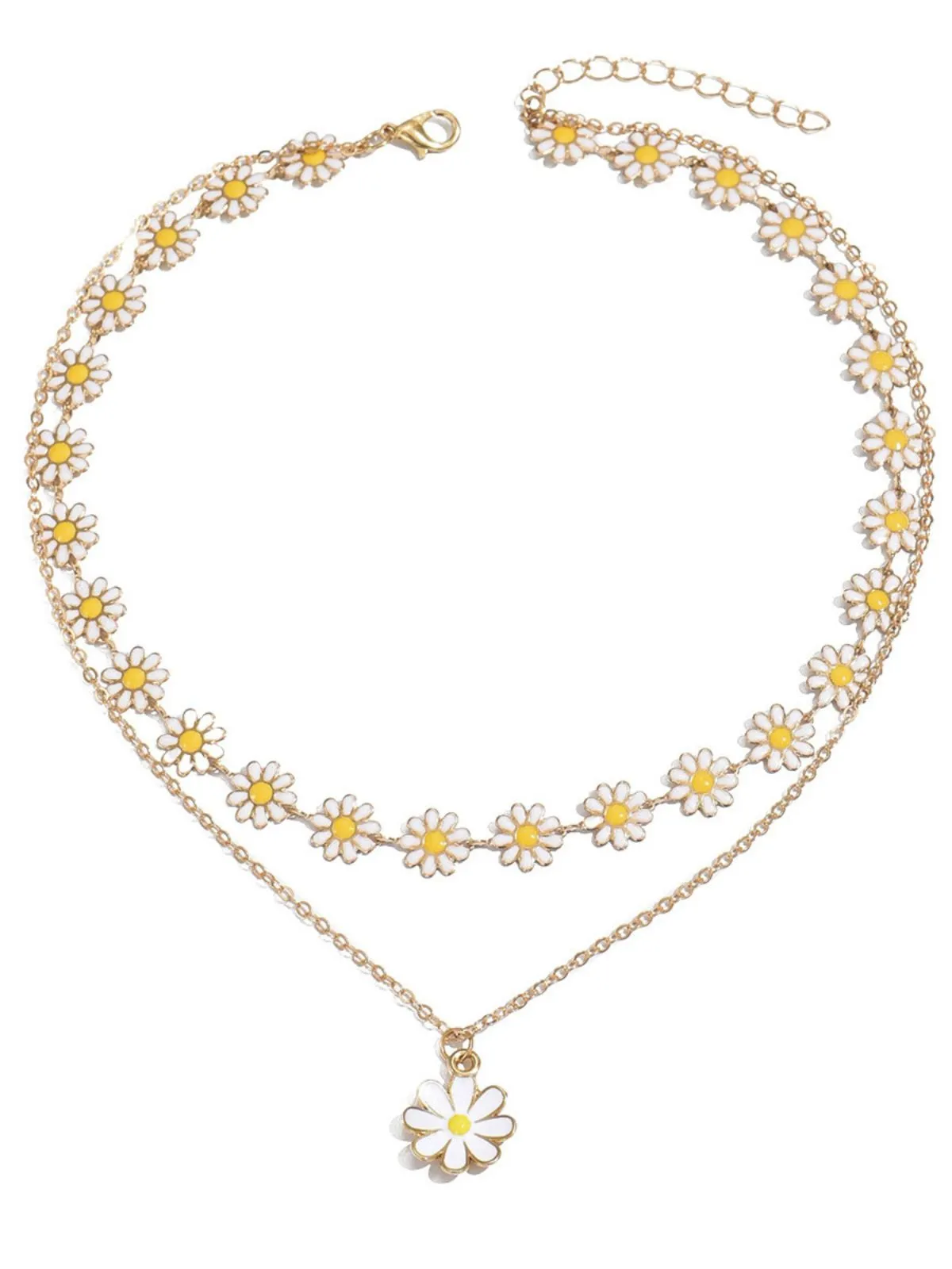 Daisy Flower Pendant Layered Necklace sold by Retro Stage