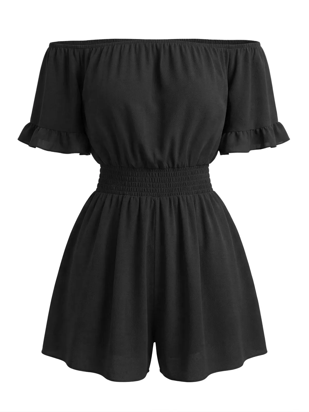 1940s Solid Off Shoulder Ruffle Sleeve Smocked Waist Romper sold by Retro Stage product image thumbnail 4