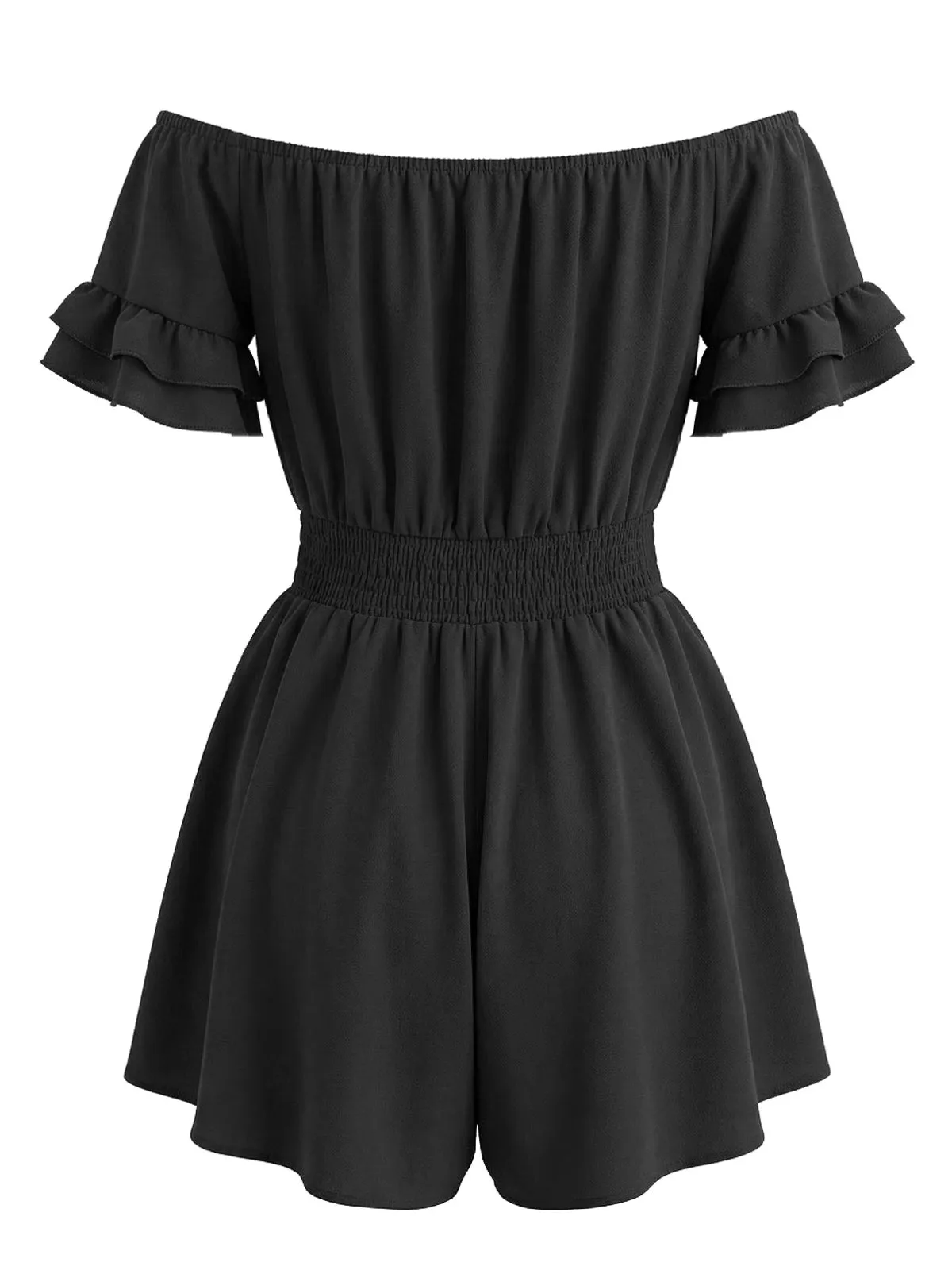 1940s Solid Off Shoulder Ruffle Sleeve Smocked Waist Romper sold by Retro Stage product image thumbnail 5