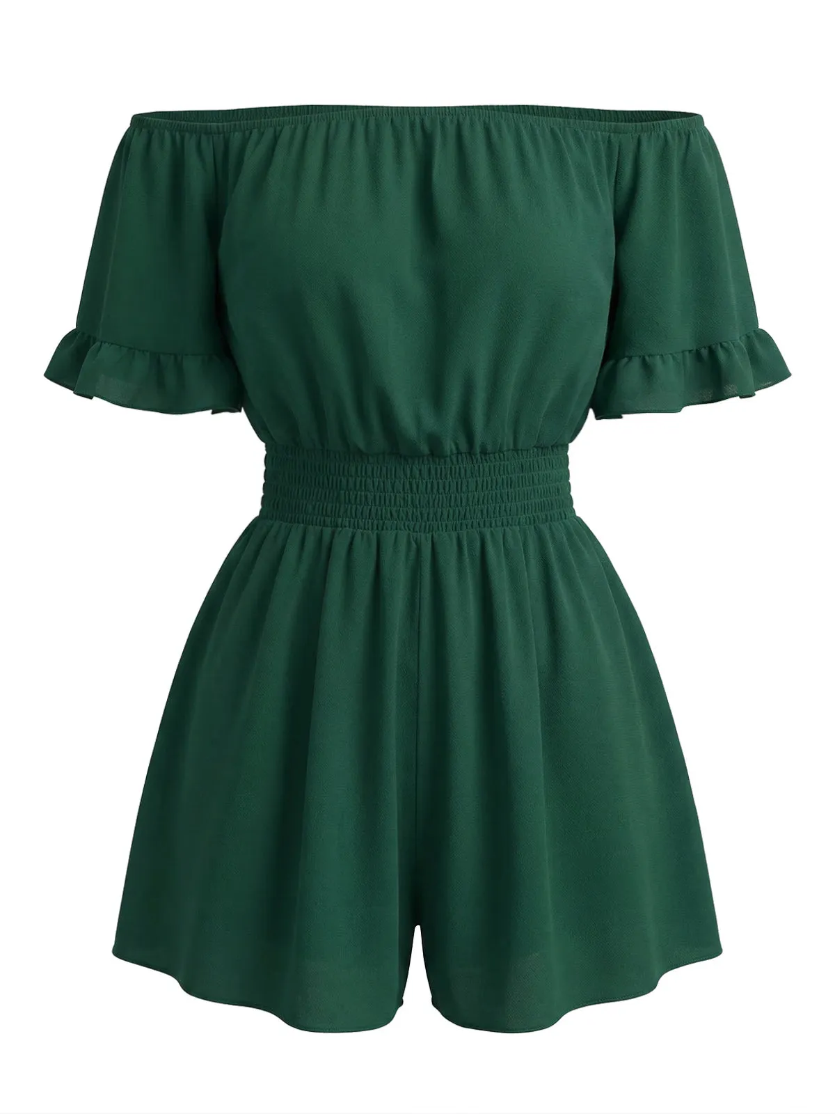 1940s Solid Off Shoulder Ruffle Sleeve Smocked Waist Romper sold by Retro Stage product image thumbnail 2
