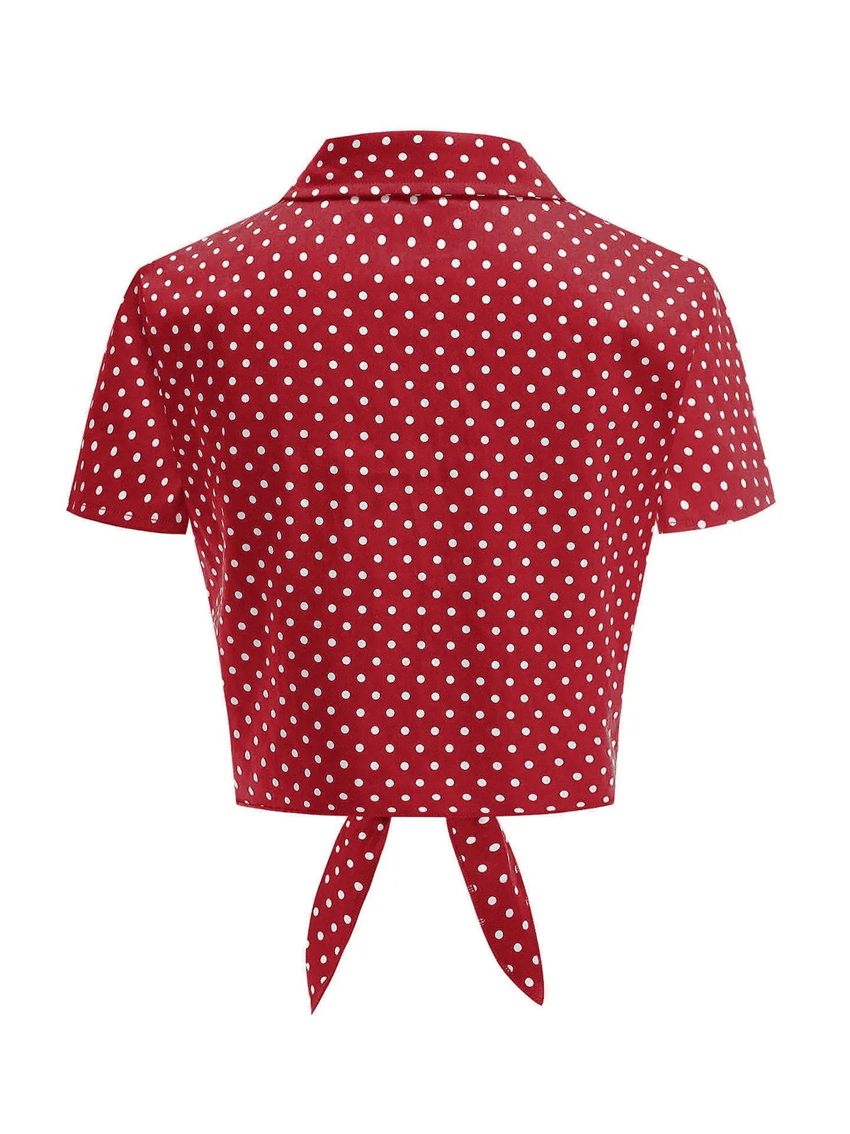 Red 1950s Polka Dot Tie-Front Cropped Blouse sold by Retro Stage product image thumbnail 2