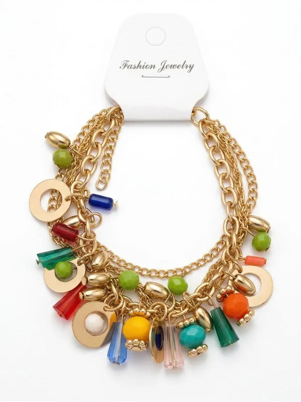 Multicolor Boho Layered Beaded Chain Bracelet made by Retro Stage