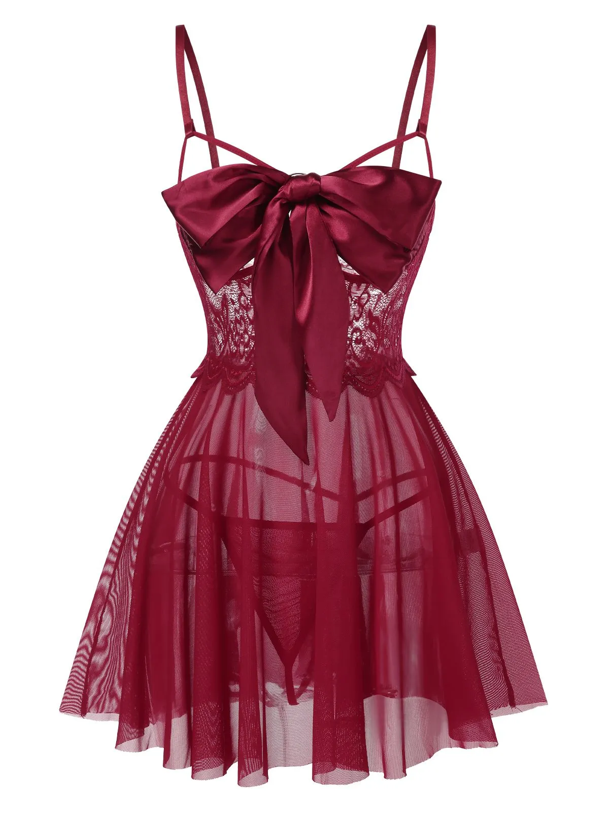 1950s Spaghetti Strap Lace Mesh Nightgown sold by Retro Stage