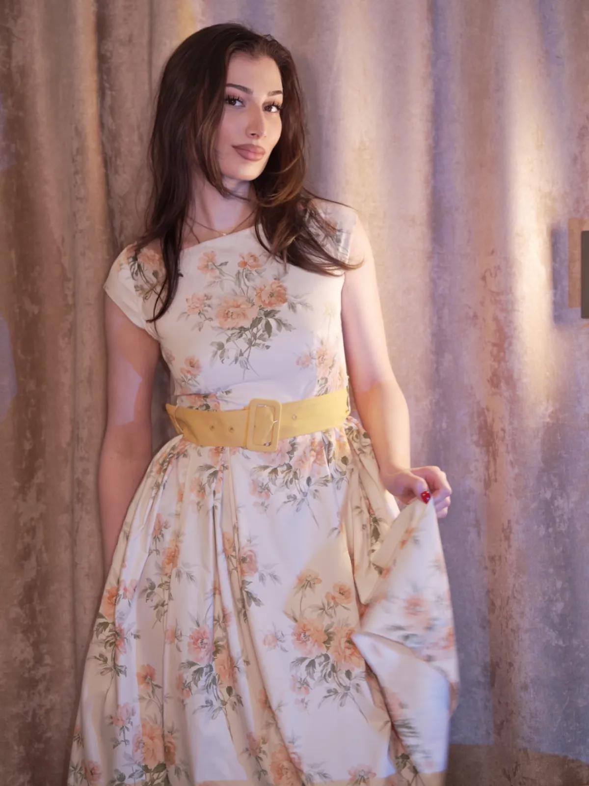 Yellow 1950s Boat Neck Antique Floral Dress sold by Retro Stage