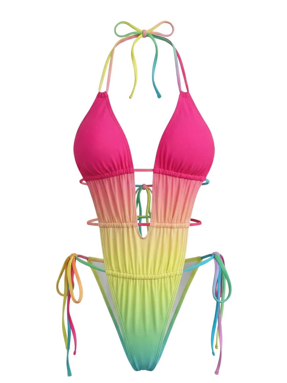 Multicolor 1950s Ruched Gradient Beach One-Piece Swimsuit sold by Retro Stage product image thumbnail 2